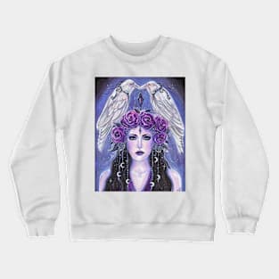 Goddess with white ravens by Renee Lavoie Crewneck Sweatshirt